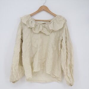 Made in Korea Cream Ruffle Collar Crinkle Texture Long Sleeve Blouse Top